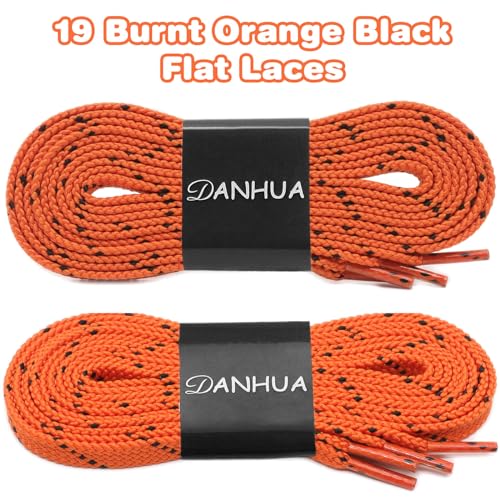 DANHUA Flat Thick Sneakers Shoelaces: 2 Pair 47.24 inch Burnt Orange Black Twill Point Athletic Shoe Laces - Image 2