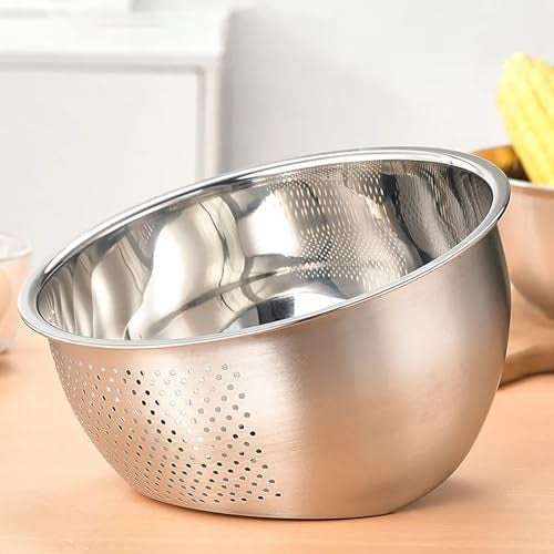 KRESHU Stainless Steel 304 Food Grade 3-in-1 Bowls Vegetables Rice Washer with Side Drain Bowls Colander Strainer Basket Ideal for Kitchen Tools Vegetables, Rice, Fruits (26cm, Silver) - Image 3