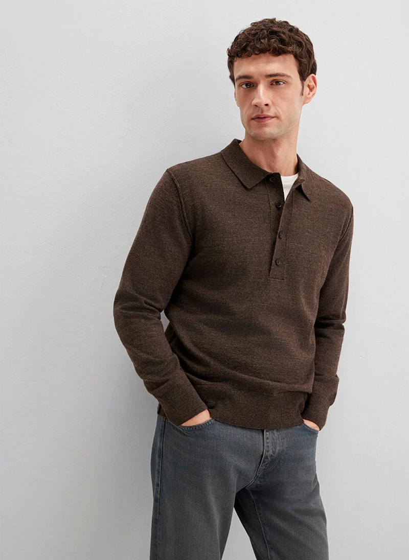 MAVI Wool Mix Brown Knit Polo