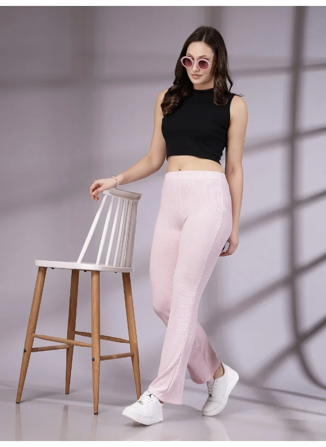 Freehand Pink Marshmallow Women Fit And Flare Casual Solid Regular Fit And Flare Trouser