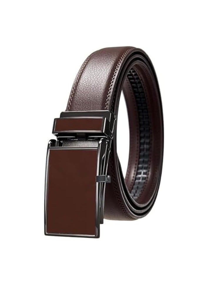 PROMASS Mens Belt,Men's PU Leather Slide Ratchet Belt with Easier Automatic Buckle Soft Durable Mens Work Business Dress Belt,Fashion Comfortable Men's Formal Casual Jeans PU Leather Belts-Brown  - Image 1