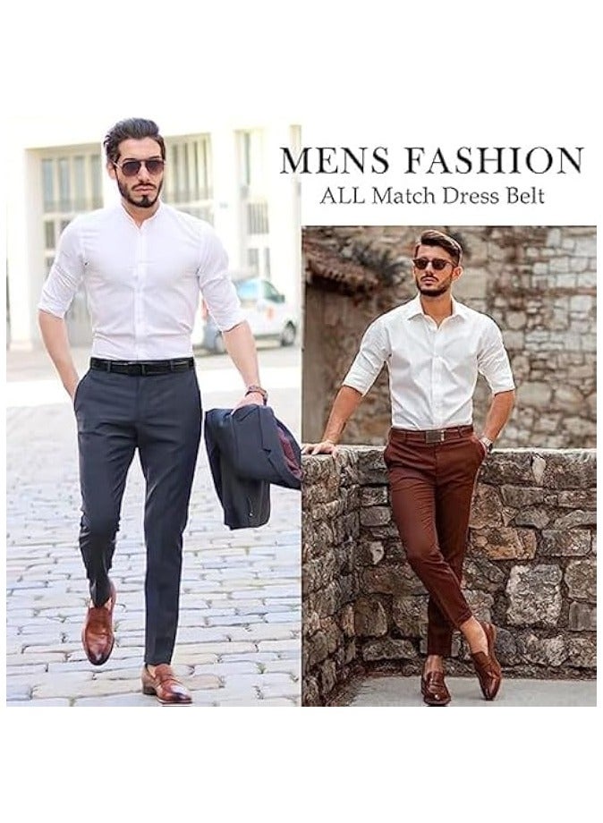 PROMASS Mens Belt,Men's PU Leather Slide Ratchet Belt with Easier Automatic Buckle Soft Durable Mens Work Business Dress Belt,Fashion Comfortable Men's Formal Casual Jeans PU Leather Belts-Brown  - Image 2