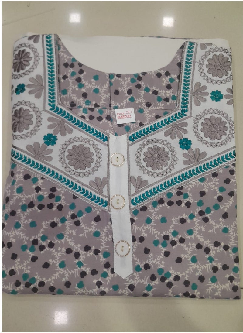 HANA & SARA - UNIQUE FRONT NECK THREAD EMBROIDERY PRINTED FRONT BUTTONED ARABIC KAFTAN JALABIYA DRESS - Image 1