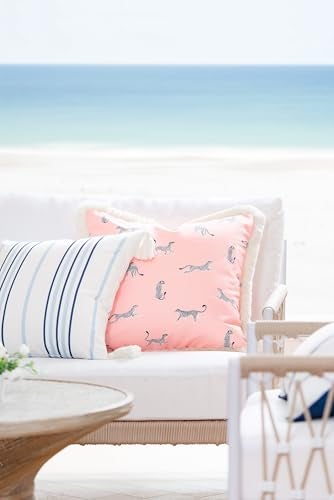 Hofdeco Premium Tropical Patio Indoor Outdoor Pillow Cover Only 20x20 Water Resistant for Backyard Couch Pink Leopard Fringe - Image 3
