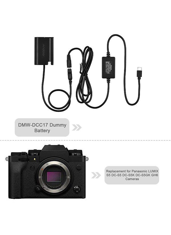 Andoer DMW-DCC17 Dummy Battery with Type-C Power Adapter Cable DMW-BLK22 Dummy Battery Coupler Accessory Replacement for Panasonic LUMIX S5 DC-S5 DC-S5K DC-S5GK GH6 Cameras