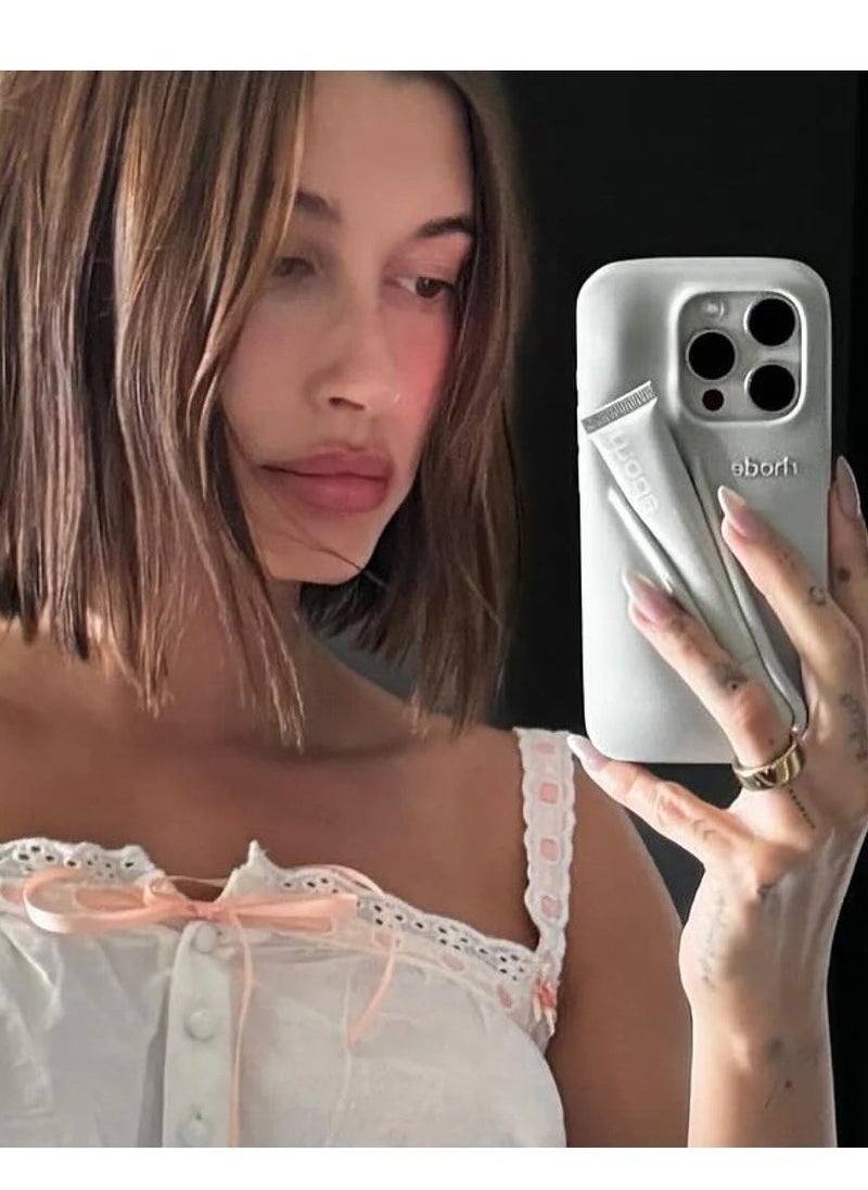 rhode - Phone Case Combo for iPhone 16 Pro Max – Peptide Lip Gloss + Stylish Salty Tan Silicone Case with Tote Bag & Stickers | All-in-One Gift Set for Girls & Women | Perfect for Birthdays, Holidays & Special Occasions – Complete Accessory Kit (Grey) - Image 1