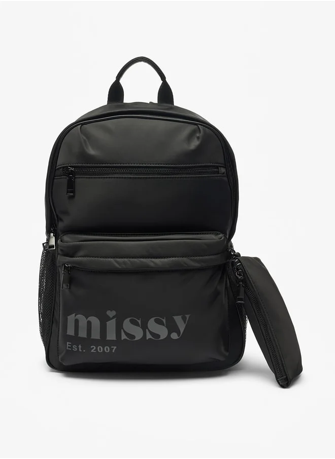 MISSY Women Missy Logo Print Backpack with Adjustable Straps and Pencil Pouch - 30x12x40 cm