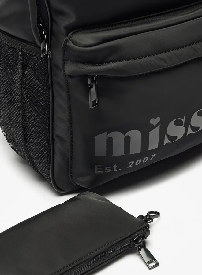 ميسي حقيبة ظهر نسائية Missy بطبعة شعار مع حمالات قابلة للتعديل وحقيبة أقلام - 30x12x40 سم