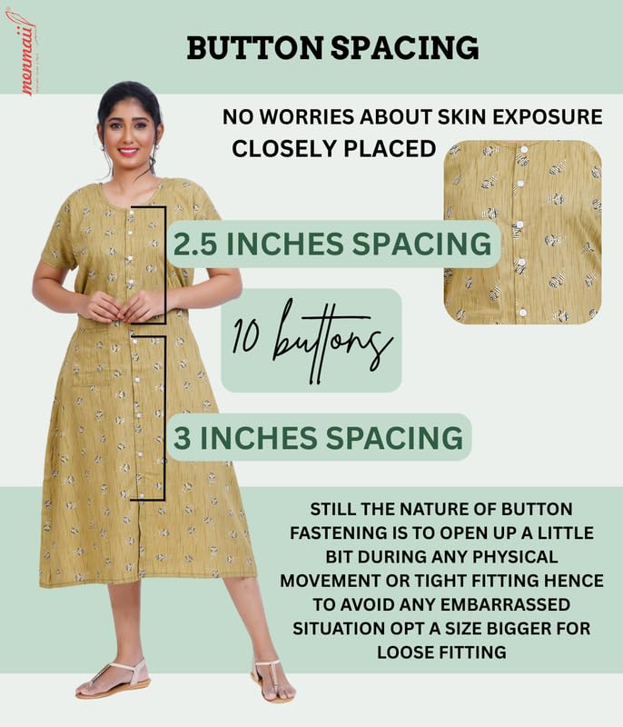 MENMAII Women's [L-4XL] Full Open/Front Buttoned [a Kind of Adaptive Clothing] Multipurpose Nighty for Maternity/Pregnancy/Elderly/Patient/Feeding/Hospital Purpose Nighty(Olive_L/ Calf Length) - Image 2