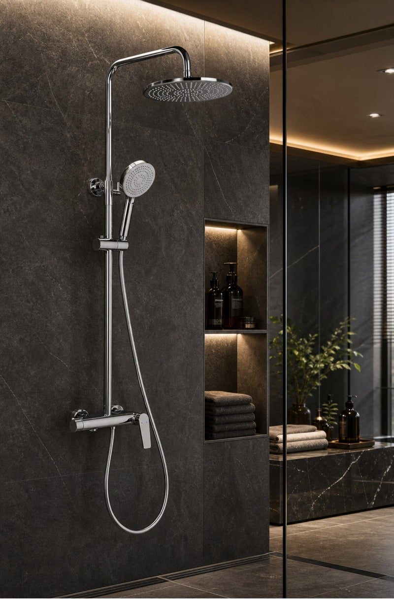 RONA Luxury Heavy Duty Copper Shower Mixer – Premium Chrome Finish Single Lever Wall Mounted Bath Shower Crane with 5-Year Warranty - Image 1