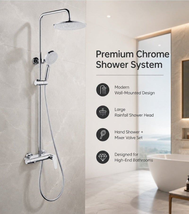 RONA Luxury Heavy Duty Copper Shower Mixer – Premium Chrome Finish Single Lever Wall Mounted Bath Shower Crane with 5-Year Warranty - Image 2