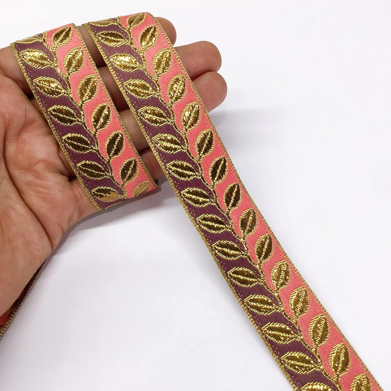 Lami Lami 9 Meter Golden Leaf Two Shaded Design Pink & Purple Lace Ribbon Trim for Decorative Packaging Material Lace DIY Sewing Craft Material - Image 5