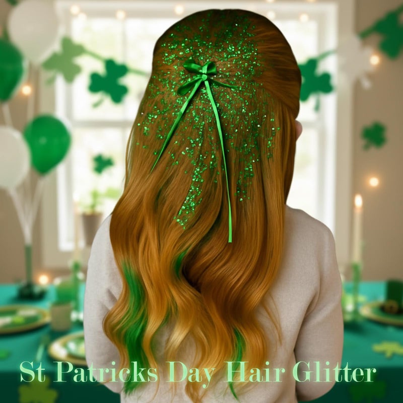 Paminify Green Hair Glitter Stick,St Patricks Day Body Face Glitter,Shimmer St Patrick's Day Outfit for Women,Waterproof Green Holographic Glitter,Rave Mardi Gras Singer Concert Party Accessories - Image 3
