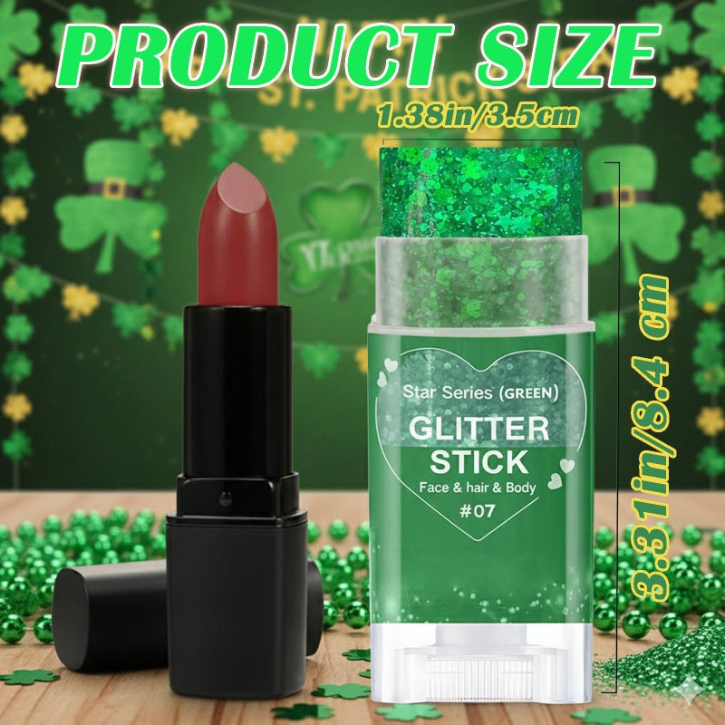 Paminify Green Hair Glitter Stick,St Patricks Day Body Face Glitter,Shimmer St Patrick's Day Outfit for Women,Waterproof Green Holographic Glitter,Rave Mardi Gras Singer Concert Party Accessories - Image 4