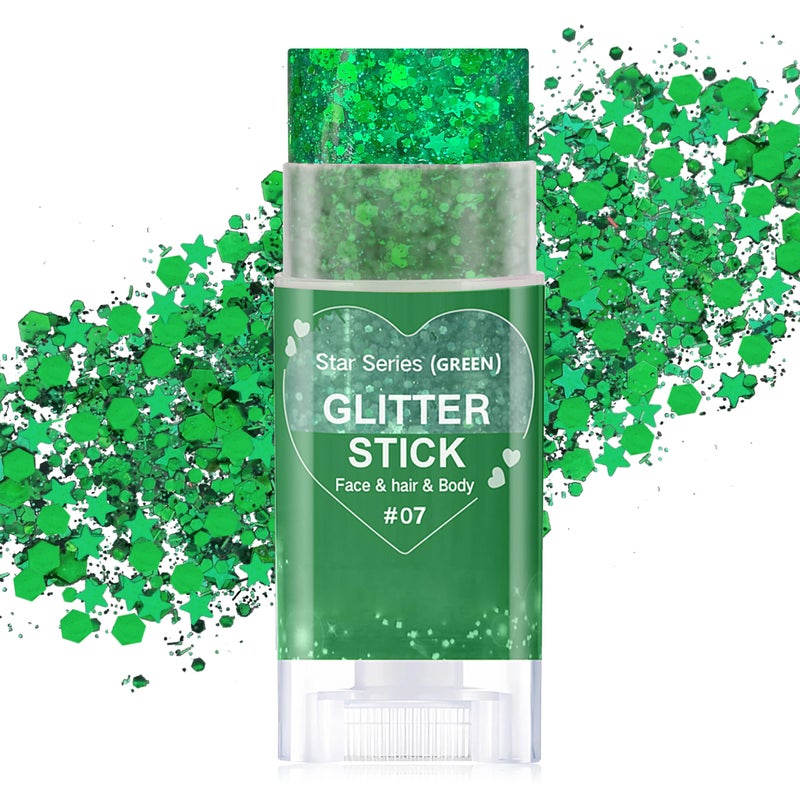 Paminify Green Hair Glitter Stick,St Patricks Day Body Face Glitter,Shimmer St Patrick's Day Outfit for Women,Waterproof Green Holographic Glitter,Rave Mardi Gras Singer Concert Party Accessories - Image 1