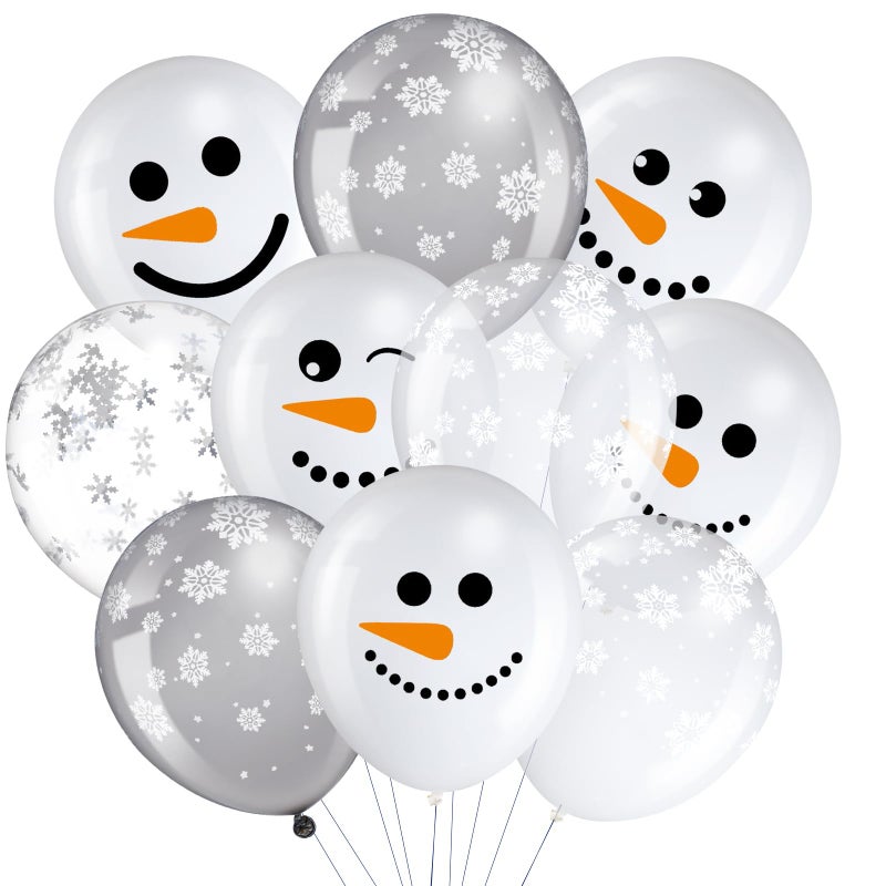 MiniInflat 50 Pcs Winter Snowflakes Balloons Clear 12 Inch Transparent Snowflakes Latex Balloons for Birthday Wedding Winter Wonderland Shower New Year Party DecorationsWhite Gray ClearSnowman - Image 3