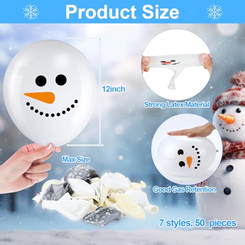 MiniInflat 50 Pcs Winter Snowflakes Balloons Clear 12 Inch Transparent Snowflakes Latex Balloons for Birthday Wedding Winter Wonderland Shower New Year Party DecorationsWhite Gray ClearSnowman - Image 5