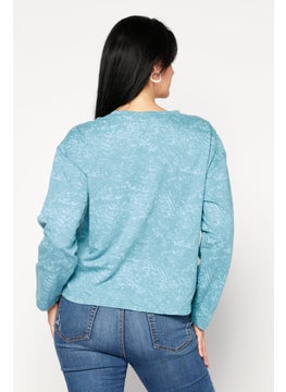 Weatherproof Women Round Neck Long Sleeves Textured Top, Turquoise  - Image 2