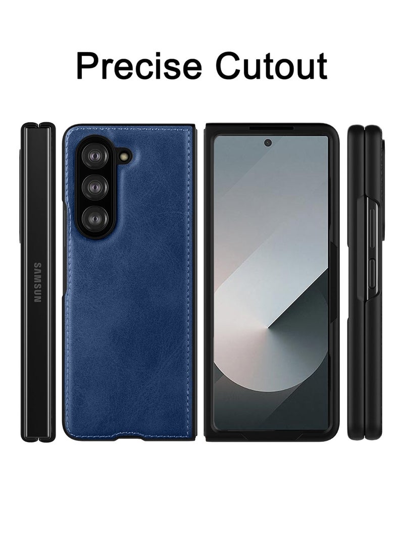 JSJM Premium Leather Stitched Luxury Case Cover For Samsung Galaxy Z Fold6 5G 2024 Navy Blue - Image 2