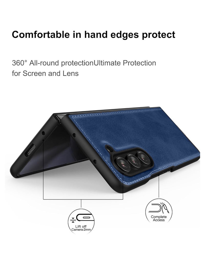 JSJM Premium Leather Stitched Luxury Case Cover For Samsung Galaxy Z Fold6 5G 2024 Navy Blue - Image 3