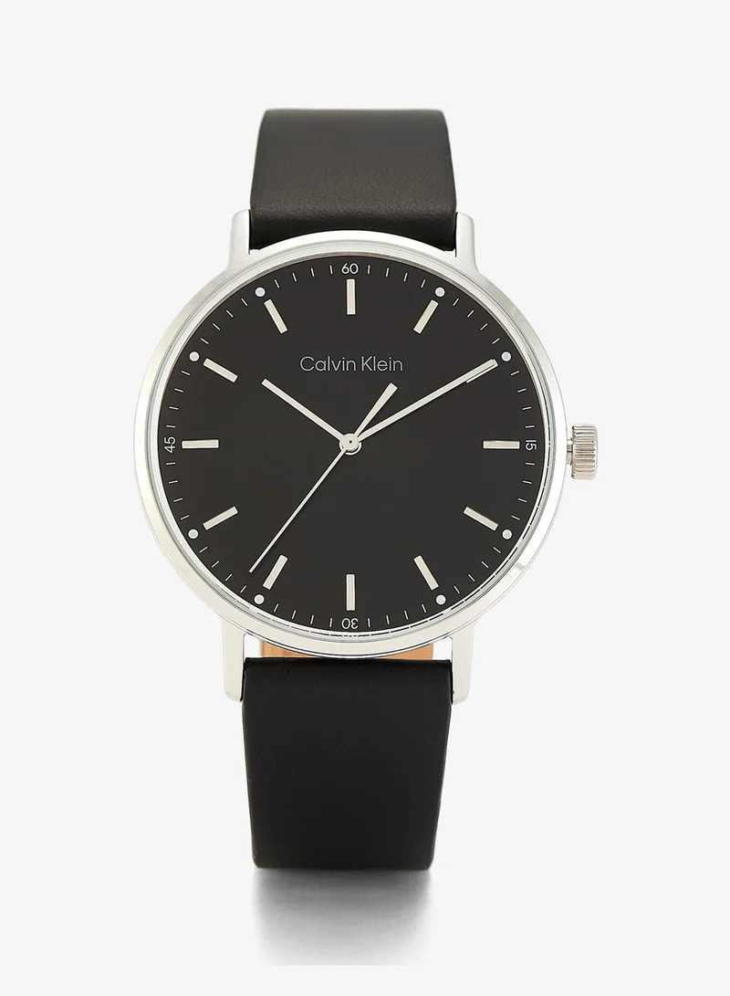 Calvin Klein Mens Analog Quartz Watch Collection With Black Leather Strap - 25200050