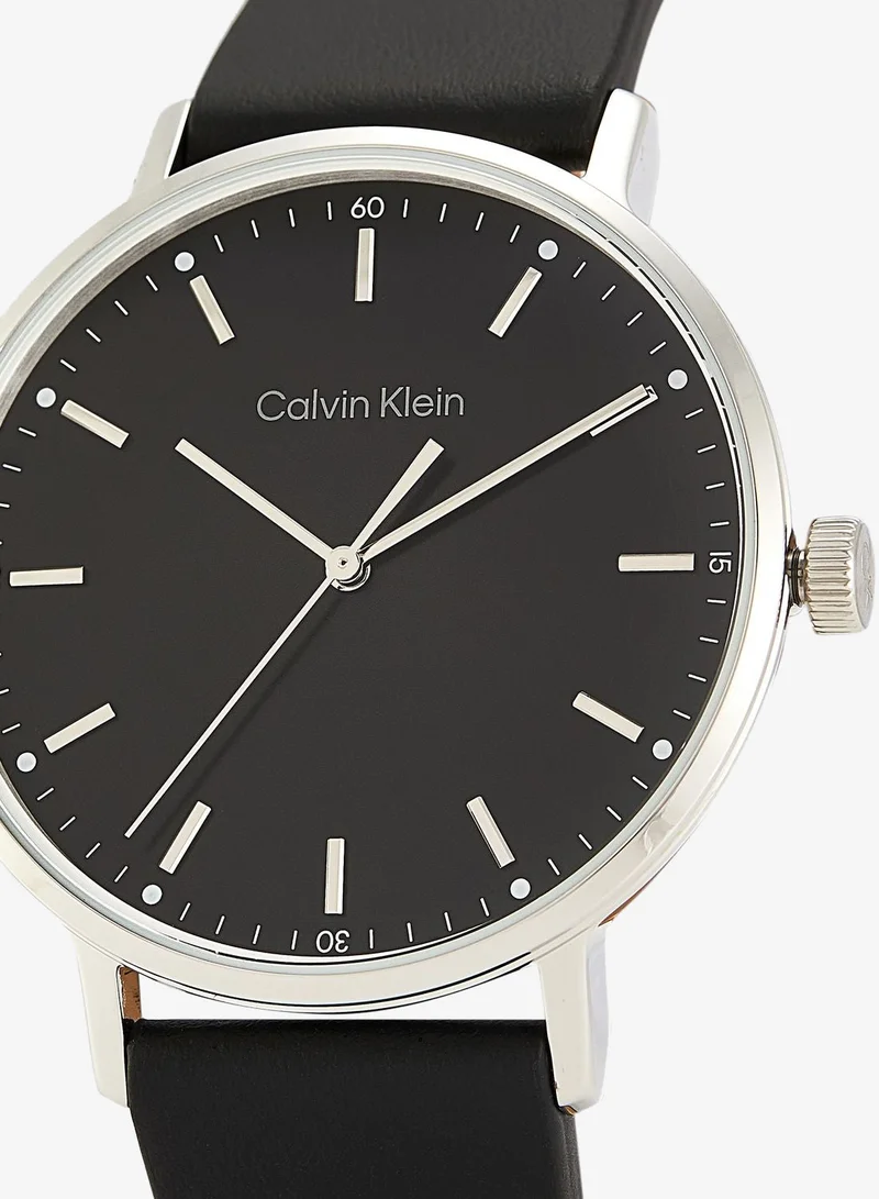 Calvin Klein Mens Analog Quartz Watch Collection With Black Leather Strap - 25200050