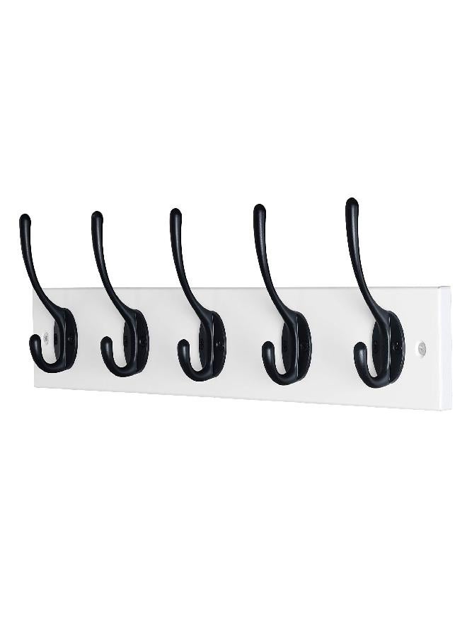 Dseap Dseap Wall Mounted Coat Rack: 16" Hole to Hole, Coat Hook Hanger with 5 Metal Hooks for Hanging Coats Towels Hats Clothes, White & Black - Image 1