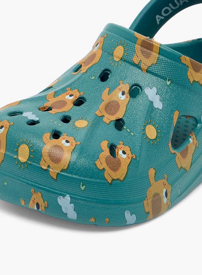 Aqua Boys Bear Print Clogs - Image 4