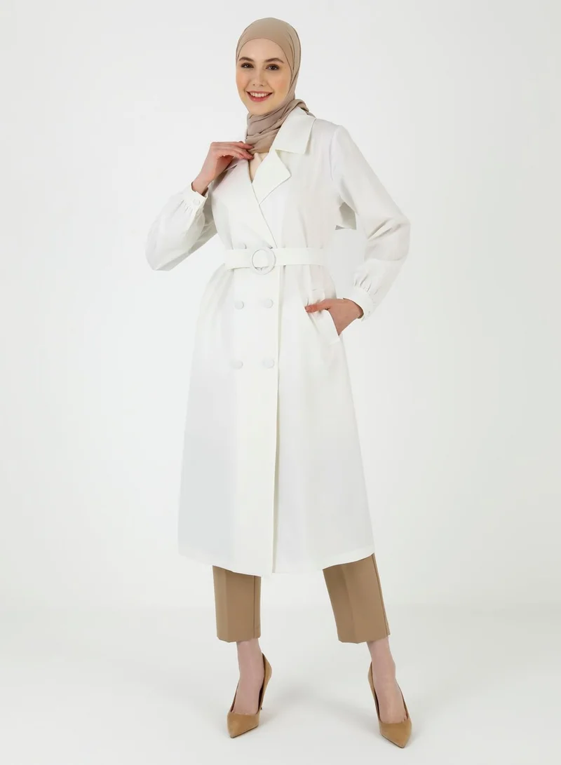 Refka by modanisa Belted Pocket Detail Longline Coat