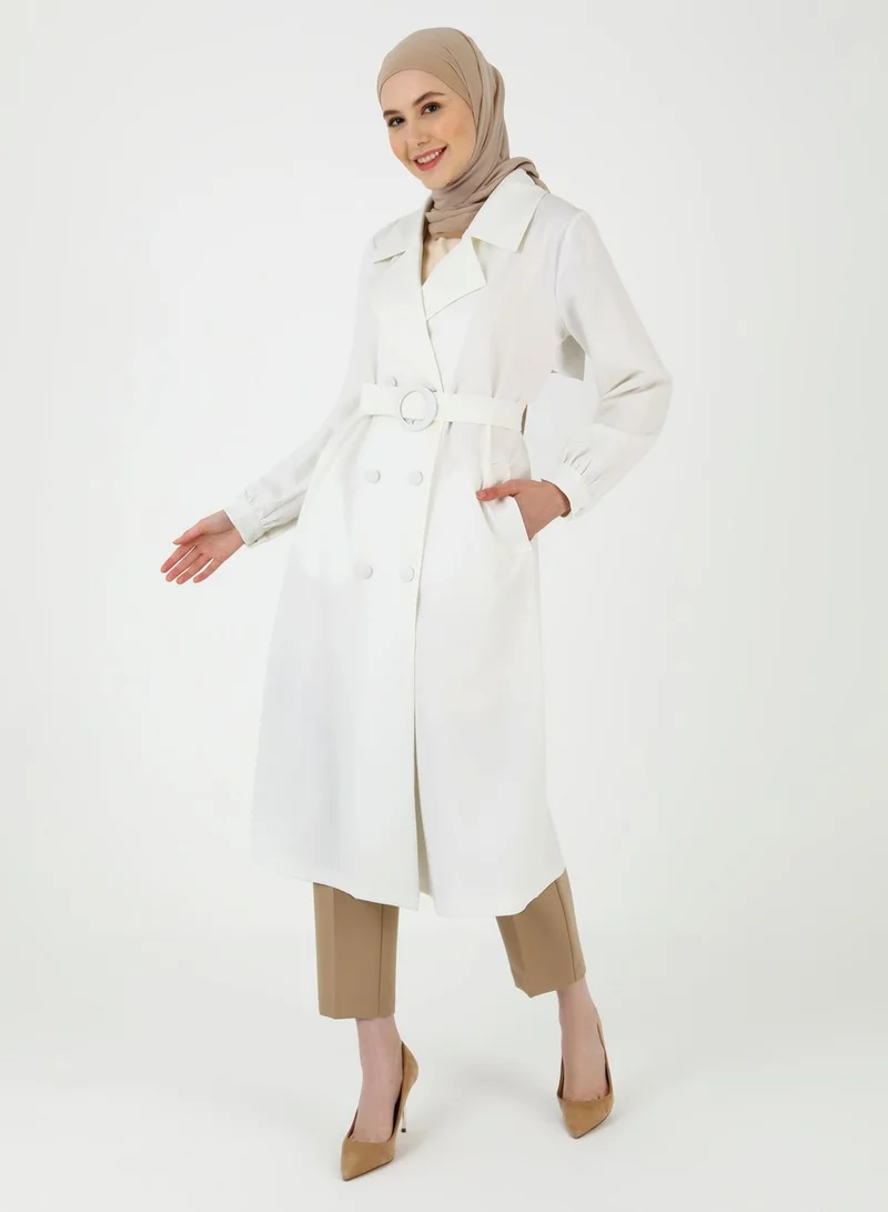 Refka by modanisa Belted Pocket Detail Longline Coat