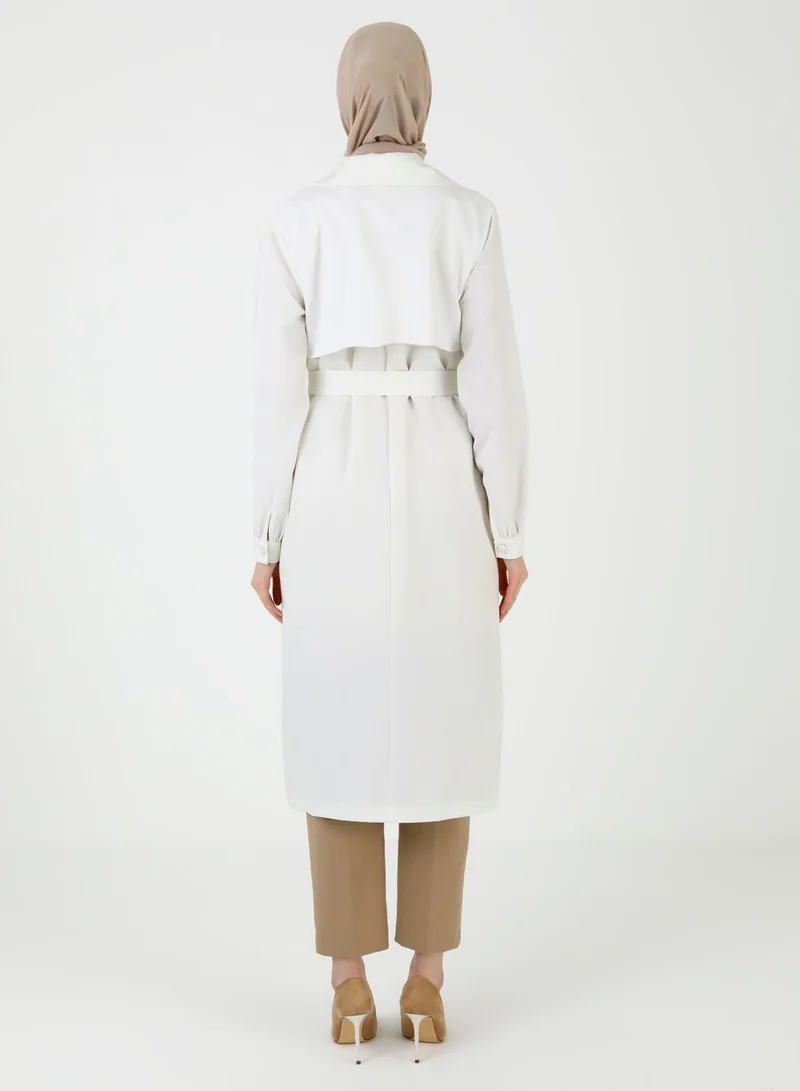 Refka by modanisa Belted Pocket Detail Longline Coat