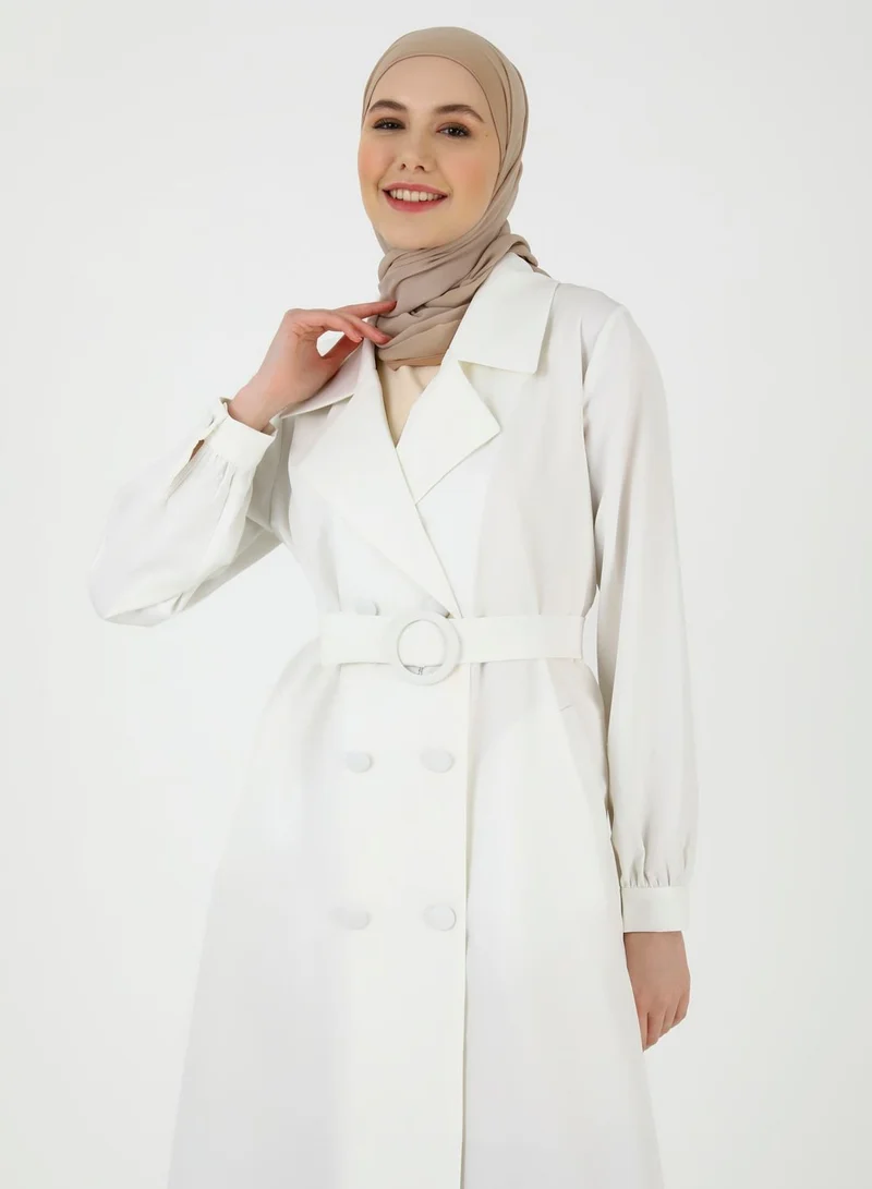 Refka by modanisa Belted Pocket Detail Longline Coat