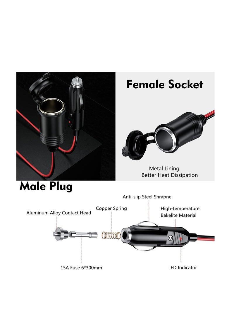 MUNTAQI 13FT Cigarette Lighter Extension Cord, 12V 24V Cigarette Lighter Plug to Socket 16AWG Heavy Duty Extension Cable with 15A Fuse and LED Indicator Car Cigarette Lighter Aux Socket Plug Connector - Image 3