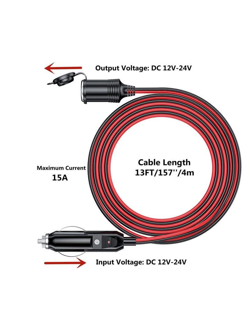 MUNTAQI 13FT Cigarette Lighter Extension Cord, 12V 24V Cigarette Lighter Plug to Socket 16AWG Heavy Duty Extension Cable with 15A Fuse and LED Indicator Car Cigarette Lighter Aux Socket Plug Connector - Image 4