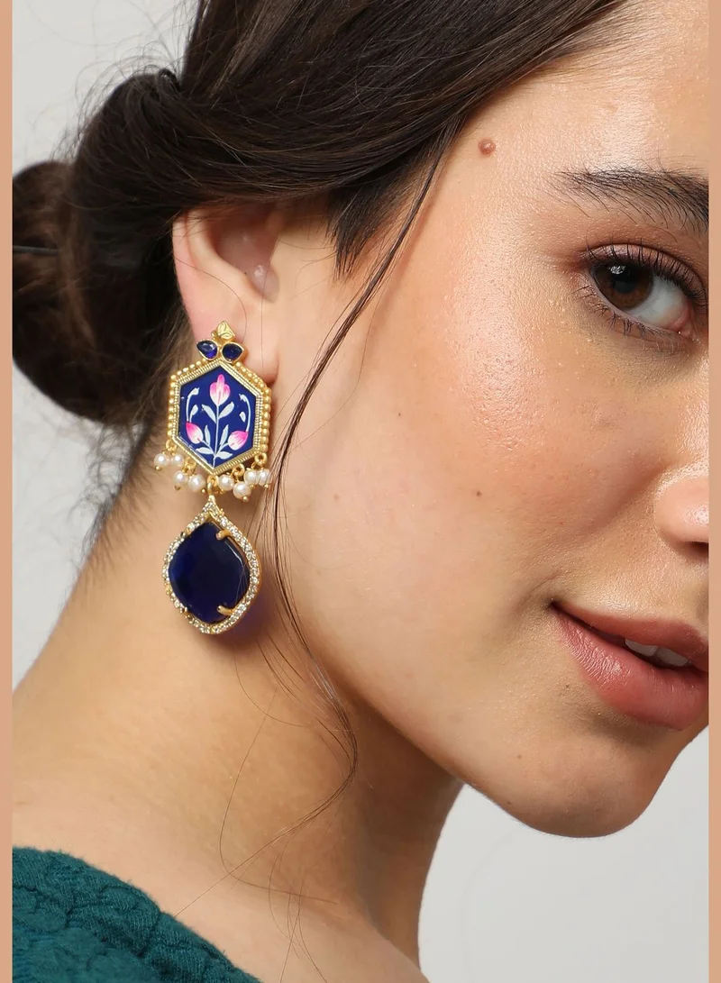 SOHI Gold Plated Designer Stone Drop Earring