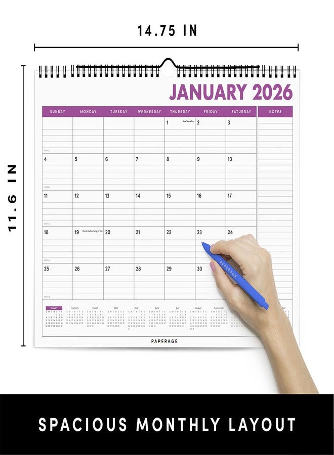 PAPERAGE 2026 Calendar, 12 Months (January 2026 - December 2026), Medium (11.5 in x 14.75 in), Minimalist Wall and Desk Calendar with Monthly Views, Yearly Plans & Notes Section - Raspberry - Image 2