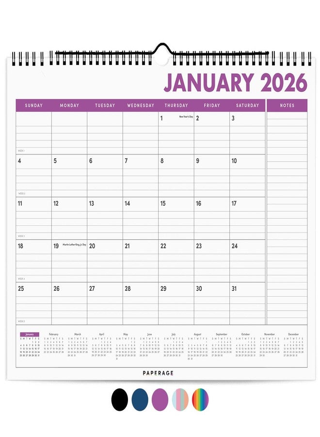 PAPERAGE 2026 Calendar, 12 Months (January 2026 - December 2026), Medium (11.5 in x 14.75 in), Minimalist Wall and Desk Calendar with Monthly Views, Yearly Plans & Notes Section - Raspberry - Image 1