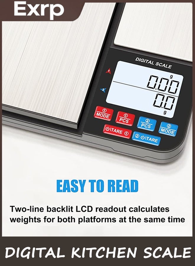 Exrp Dual Platform Digital Kitchen Scale, 11lb/0.1g & 500g/0.01g, High Precision Cooking Food Scale, 7 Units, Tare Function, Auto Off, PCS, Multifunctional for Food Weighing - Image 2