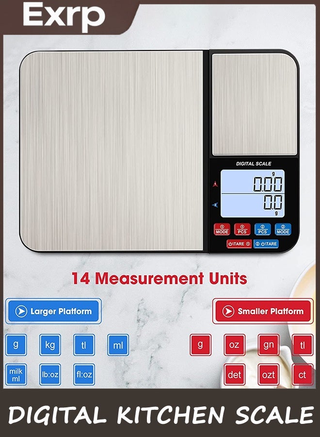 Exrp Dual Platform Digital Kitchen Scale, 11lb/0.1g & 500g/0.01g, High Precision Cooking Food Scale, 7 Units, Tare Function, Auto Off, PCS, Multifunctional for Food Weighing - Image 5