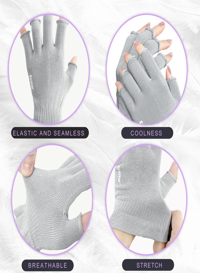 GSAFEME Cotton Gloves Eczema - Fingerless Touchscreen Moisturizing Gloves for Dry Hand Sleeping - Cotton Gloves for Men and Women, Gray S/M 3 Pairs - Image 2