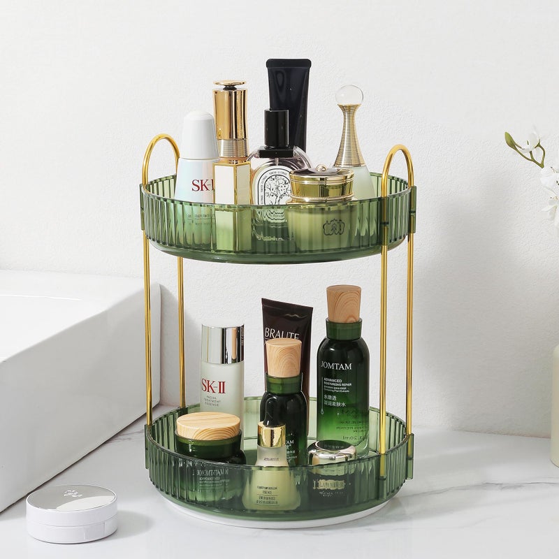 Aveniee Rotating Makeup Organizer For Vanity Perfume Skincare Lipstick Organizers For Bathroom Countertop Clear Make Up Storage For Dresser Bathroom Cosmetics Organizer Storage 360 Spinning(2 Tier Green) - Image 1