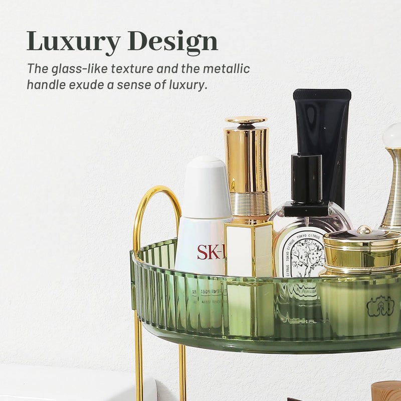 Aveniee Rotating Makeup Organizer For Vanity Perfume Skincare Lipstick Organizers For Bathroom Countertop Clear Make Up Storage For Dresser Bathroom Cosmetics Organizer Storage 360 Spinning(2 Tier Green) - Image 3