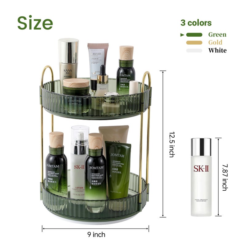 Aveniee Rotating Makeup Organizer For Vanity Perfume Skincare Lipstick Organizers For Bathroom Countertop Clear Make Up Storage For Dresser Bathroom Cosmetics Organizer Storage 360 Spinning(2 Tier Green) - Image 4