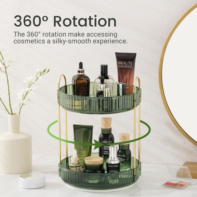 Aveniee Rotating Makeup Organizer For Vanity Perfume Skincare Lipstick Organizers For Bathroom Countertop Clear Make Up Storage For Dresser Bathroom Cosmetics Organizer Storage 360 Spinning(2 Tier Green) - Image 2