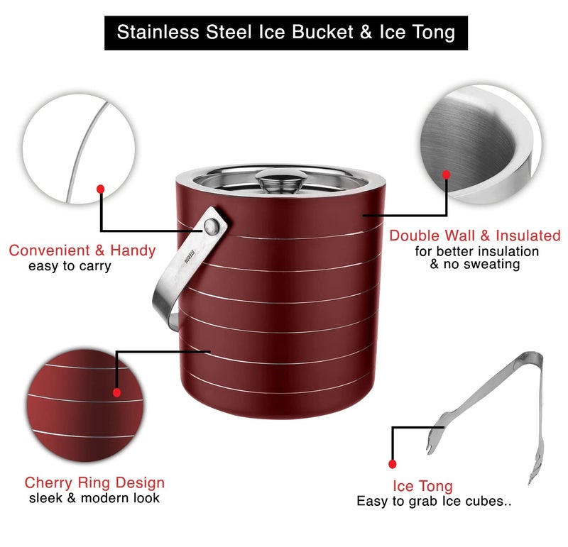 Steren Impex | Stainless Steel Double Wall Ice Bucket with Tong - Cherry Ring Design, Medium, 1.5L - Image 3