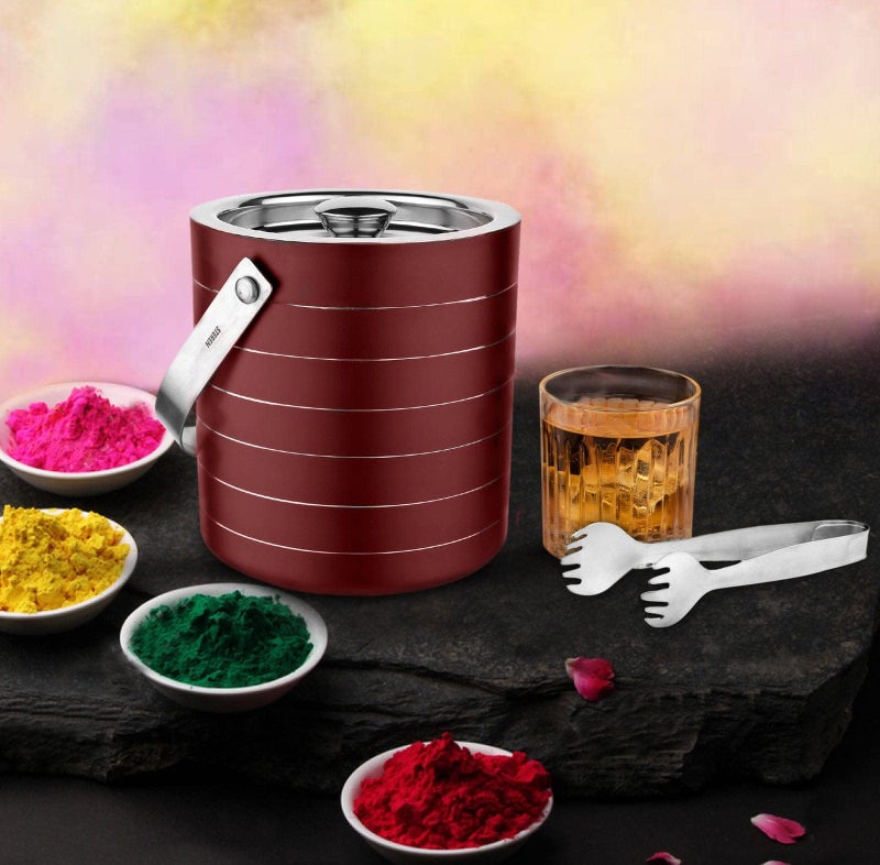 Steren Impex | Stainless Steel Double Wall Ice Bucket with Tong - Cherry Ring Design, Medium, 1.5L - Image 2