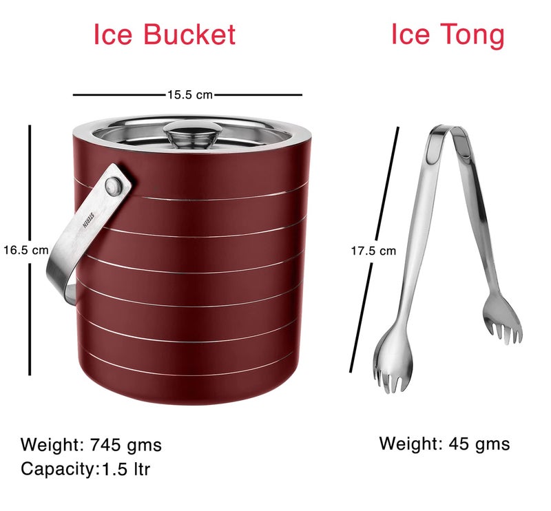 Steren Impex | Stainless Steel Double Wall Ice Bucket with Tong - Cherry Ring Design, Medium, 1.5L - Image 4