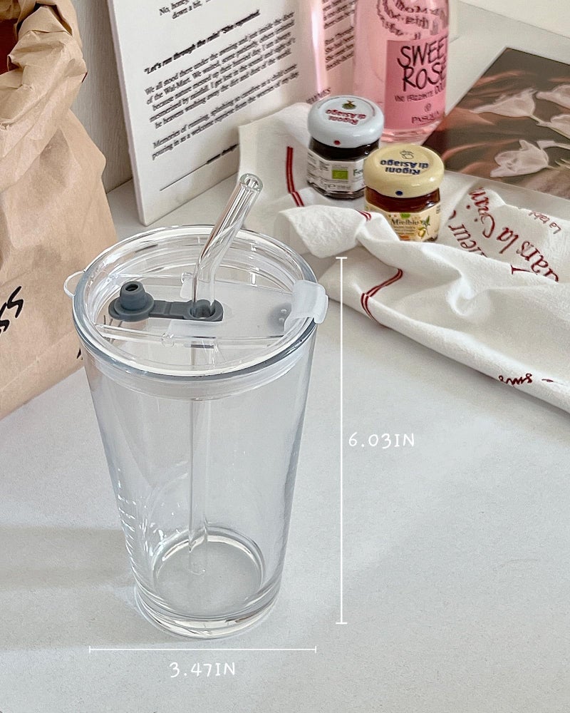 Olvini 15oz Glass Tumbler with Straw and Lid, Cute Iced Coffee Cups, Aesthetic Glass Cups, Coffee Tumbler, Water Cup, Matcha Cup, Drinking Glasses (Clear) - Image 4