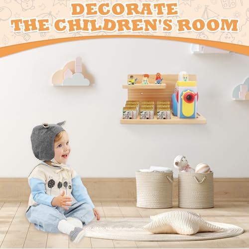 Taladad Wall Shelf Compatible with Little Tikes for Story Dream Machine Books Starter Set, for Little Tikes for Storytime Audio Play Real for Littles Character Storage Floating Shelves (Natural) - Image 4