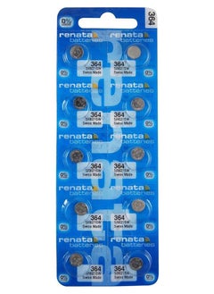 Renata wristwatch battery - Swiss made, 1.55V button cell, Renata Long Life Battery, Strap (10 pcs) 364-3, SR621SW